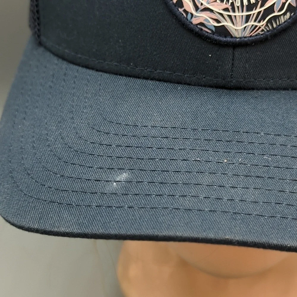TravisMathew Baseball Cap Hat Navy Blue Palm Tree Patch Flexfit 110 Adjustable